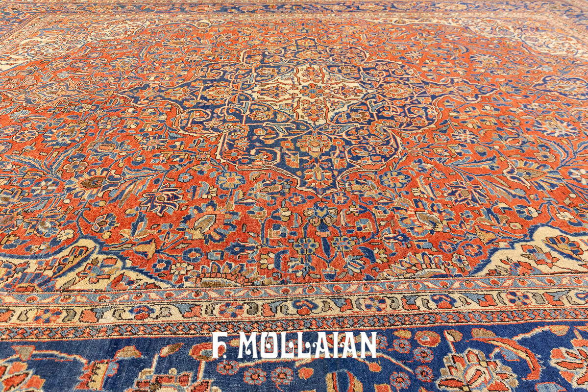 Antique Kashan Rug Rust/Blue Color n°:47558592